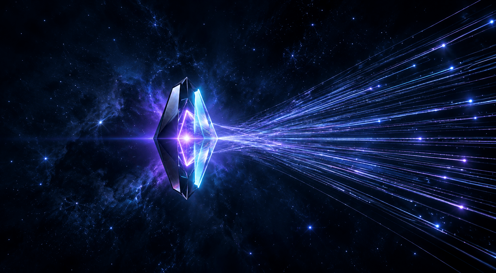A crystalline intelligence core emitting coherent rays of light to the right